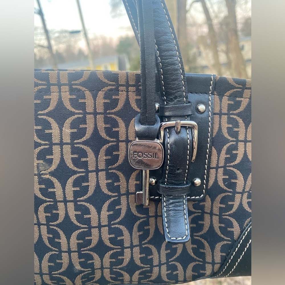 Fossil Y2k Barrel Bag Signature Canvas Leather Mo… - image 4